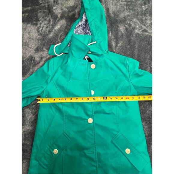 Talbots Women Teal Hooded Rain Jacket Waterproof Coat Button Front Size S - Picture 5 of 6